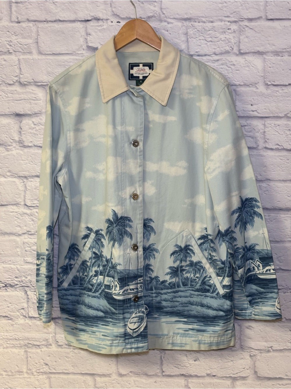 RALPH LAUREN Naval Supply Size M Barn Jacket Blue St Martin Island Boat Print